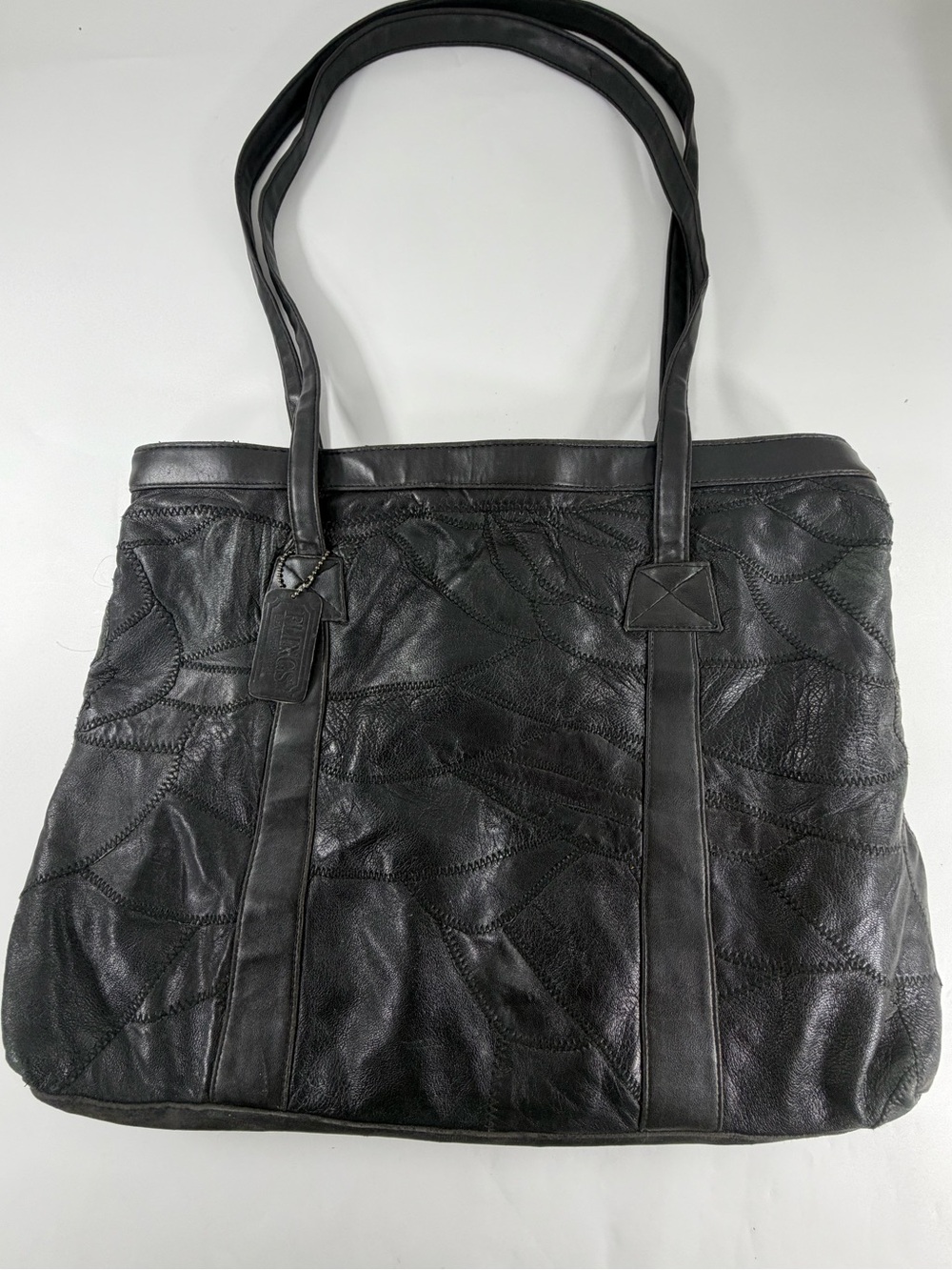 Y2K Flings Leatherware Black Patchwork Leather Tote Boho Shoulder Bag